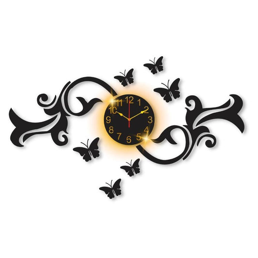 Butterfly Design Laminated Wall Clock With Backlight - 1 Pc